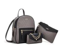 FANDARE 3 Piezas Bolsos Mochila para Mujer Mochilas con Bolsa para Las Axilas Muñeca Bolso de Mano Bandolera Cartera de Cuero PU Bolso de Hombro Bandolera Escolar para Trabajo Viajes Gris Negro