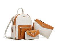FANDARE 3 Piezas Bolsos Mochila para Mujer Mochilas con Bolsa para Las Axilas Muñeca Bolso de Mano Bandolera Cartera de Cuero PU Bolso de Hombro Bandolera Escolar para Trabajo Viajes Blanco Marrón