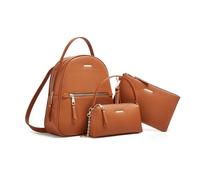 FANDARE 3 Piezas Bolsos Mochila para Mujer Mochilas con Bolso Bandolera Cartera de cuero PU impermeable Bolso de Hombro Bolsas de cuerdas Bandolera escolar para trabajo viajes Escuela Marrón oscuro