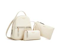 FANDARE 3 Piezas Bolsos Mochila para Mujer Mochilas con Bolso Bandolera Cartera de cuero PU impermeable Bolso de Hombro Bolsas de cuerdas Bandolera escolar para trabajo viajes Escuela blanco