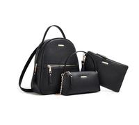 FANDARE 3 Piezas Bolsos Mochila para Mujer Mochilas con Bolso Bandolera Cartera de Cuero PU Impermeable Bolso de Hombro Bolsas de Cuerdas Bandolera Escolar para Trabajo Viajes Escuela Negro