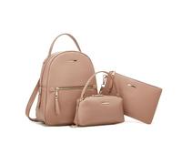FANDARE 3 Piezas Bolsos Mochila para Mujer Mochilas con Bolso Bandolera Cartera de cuero PU impermeable Bolso de Hombro Bolsas de cuerdas Bandolera escolar para trabajo viajes Escuela rosa
