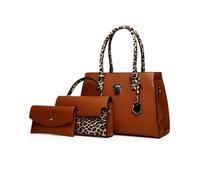 FANDARE 3 Piezas Elegante Bolsos de Mano Mujer PU Cuero Bolso Bandolera Bolso de Mano Cartera Juego de Leopardo Retro Bolsa Hombro Señora Tote Shopper Mensajero Trabajo Viajar Crossbody Bag marrón