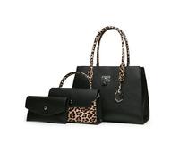 FANDARE 3 Piezas Elegante Bolsos de Mano Mujer PU Cuero Bolso Bandolera Bolso de Mano Cartera Juego de Leopardo Retro Bolsa Hombro Señora Tote Shopper Mensajero Trabajo Viajar Crossbody Bag negro