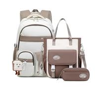 FANDARE 3 Piezas Set Mochilas Infantiles Mochila Escolar para Niños (5-20 Años) Mochila para Instituto con Bandolera & Estuche para Adolescentes Chicos Chicas, Mochila Viaje y Universitaria Marrón