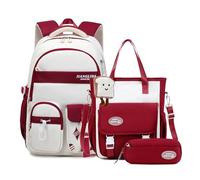 FANDARE 3 Piezas Set Mochilas Infantiles Mochila Escolar para Niños (5-20 Años) Mochila para Instituto con Bandolera & Estuche para Adolescentes Chicos Chicas, Mochila Viaje y Universitaria Rojo