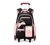 FANDARE 35L Mochila con Ruedas 2 en 1 Mochila Carrito Universitaria Compartimento Ordenador 15.6 Pulgadas Ruedas Tejido Oxford Impermeable Ideal para Colegio Viaje Rosa