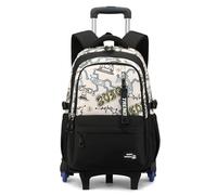 FANDARE 35L Mochila con Ruedas Desmontable 2-en-1 Bolsas Escolares estudiantes Maleta rolling 6 ruedas para portátil Equipaje de mano Daypacks mochila de viaje Estrella Números blancos y negros