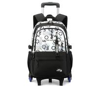 FANDARE 35L Mochila con Ruedas Desmontable 2-en-1 Bolsas Escolares estudiantes Maleta rolling 6 ruedas para portátil Equipaje de mano Daypacks mochila de viaje Estrella círculo blanco negro