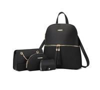 FANDARE 4 Piezas Borla Bolsos de Mano Bolsos Mochila Mujer con Bolso Bandolera Clutch Bag Billetera PU Cuero Cartera Bolsa Hombro Señora Tote Shopper Mensajero Trabajo Crossbody Bag Negro