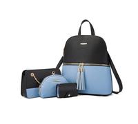 FANDARE 4 Piezas Borla Bolsos de Mano Bolsos Mochila Mujer con Bolso Bandolera Clutch Bag Billetera PU Cuero Cartera Bolsa Hombro Señora Tote Shopper Mensajero Trabajo Crossbody Bag Azul Negro