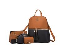 FANDARE 4 Piezas Borla Bolsos de Mano Bolsos Mochila Mujer con Bolso Bandolera Clutch Bag Billetera PU Cuero Cartera Bolsa Hombro Señora Tote Shopper Mensajero Trabajo Crossbody Bag Marrón Negro