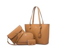 FANDARE 4 Piezas Elegante Bolsos de Mano Mujer con Bolso Bandolera Clutch Bag Billetera PU Cuero Cartera Bolsa Hombro Cruzado Señora Tote Shopper Mensajero Trabajo Viajar Crossbody Bag marrón