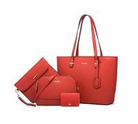 FANDARE 4 Piezas Elegante Bolsos de Mano Mujer con Bolso Bandolera Clutch Bag Billetera PU Cuero Cartera Bolsa Hombro Cruzado Señora Tote Shopper Mensajero Trabajo Viajar Crossbody Bag rojo