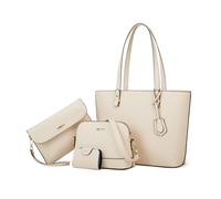 FANDARE 4 Piezas Elegante Bolsos de Mano Mujer con Bolso Bandolera Clutch Bag Billetera PU Cuero Cartera Bolsa Hombro Cruzado Señora Tote Shopper Mensajero Trabajo Viajar Crossbody Bag blanco