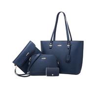 FANDARE 4 Piezas Elegante Bolsos de Mano Mujer con Bolso Bandolera Clutch Bag Billetera PU Cuero Cartera Bolsa Hombro Cruzado Señora Tote Shopper Mensajero Trabajo Viajar Crossbody Bag Azul oscuro