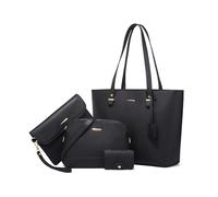 FANDARE 4 Piezas Elegante Bolsos de Mano Mujer con Bolso Bandolera Clutch Bag Billetera PU Cuero Cartera Bolsa Hombro Cruzado Señora Tote Shopper Mensajero Trabajo Viajar Crossbody Bag negro