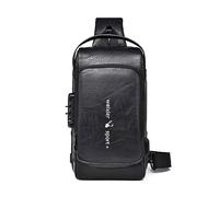 FANDARE Anti-Robo Bolsos Cruzados Bolsa de Pecho PU Cuero Bandoleras Cruzada Negocio Sling Bag con Puerto de Carga USB para Hombres Sport Viaje Ciclismo Hiking Multibolsillos Pequeña Mochila Negro a