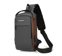 FANDARE Antirrobo Bolsa Bandolera Mochila Cruzada Hombre Bolso Cruzado con USB Hombre Bolsa de Pecho Gran Capacidad Crossbody Sling Bag para Viajes Ciclismo Trabajo Senderismo Sling Bag Gris Oro