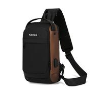 FANDARE Antirrobo Bolsa Bandolera Mochila Cruzada Hombre Bolso Cruzado con USB Hombre Bolsa de Pecho Gran Capacidad Crossbody Sling Bag para Viajes Ciclismo Trabajo Senderismo Sling Bag Negro Oro