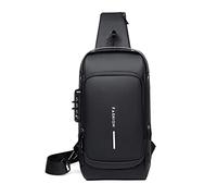 FANDARE Antirrobo Bolsos Cruzados Bolsa de Pecho Bandoleras Cruzada con USB Negocio Sling Bag Impermeable PU para Hombre Colegio Viaje Ciclismo Hiking Camping Multibolsillos Negro