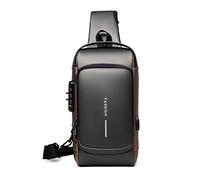 FANDARE Antirrobo Bolsos Cruzados Bolsa de Pecho Bandoleras Cruzada con USB Negocio Sling Bag Impermeable PU para Hombre Colegio Viaje Ciclismo Hiking Camping Multibolsillos Gris Marrón