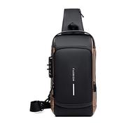 FANDARE Antirrobo Bolsos Cruzados Bolsa de Pecho Bandoleras Cruzada con USB Negocio Sling Bag Impermeable PU para Hombre Colegio Viaje Ciclismo Hiking Camping Multibolsillos Negro Marrón