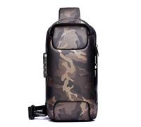 FANDARE Bandolera Antirrobo Unisex con Puerto de Carga USB, Bolsa de Pecho Impermeable para Senderismo Ciclismo Running Viajes, Mochila Bandolera para Hombre y Mujer Camuflaje B