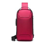 FANDARE Bandolera Antirrobo Unisex con Puerto de Carga USB, Bolsa de Pecho Impermeable para Senderismo Ciclismo Running Viajes, Mochila Bandolera para Hombre y Mujer Rojo