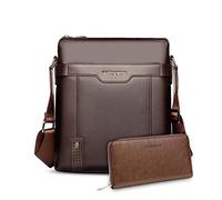 FANDARE Bandolera de Hombre Bolso Hombro Hombre Bandolera Escolar Bolso Bandolera Bolsas de Negocio Viajar Bandolera Crossbody con Larga Billetera Impermeable PU Marron A