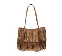 FANDARE Boho Bolsos de Mano Mujer Bolso Tote Flecos Bolso Shopper Maletín Portafolios Bandolera PU Ante Bolsas de Mano para 13 Pulgada Laptop Bolsa Hombro Universidad Shopper Mensajero Bag Caqui