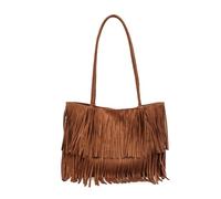 FANDARE Boho Bolsos de Mano Mujer Bolso Tote Flecos Bolso Shopper Maletín Portafolios Bandolera PU Ante Bolsas de Mano para 13 Pulgada Laptop Bolsa Hombro Universidad Shopper Mensajero Bag marrón