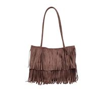 FANDARE Boho Bolsos de Mano Mujer Bolso Tote Flecos Bolso Shopper Maletín Portafolios Bandolera PU Ante Bolsas de Mano para 13 Pulgada Laptop Bolsa Hombro Universidad Mensajero Shopper Marrón Oscuro