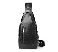 FANDARE Bolsa Cruzada Bolsa de Pecho Riñonera Hombre Cuero PU Bolso Hombro Impermeable Negro Sling Crossbody Bag Mochila de Viaje Bandoleras con Puerto de Carga USB Bolso de Bandolera