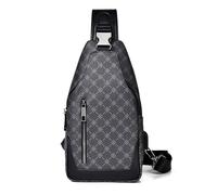 FANDARE Bolsa Cruzada Bolsa de Pecho Riñonera Hombre Cuero PU Bolso Hombro Impermeable Negro Sling Crossbody Bag Mochila de Viaje Bandoleras con Puerto de Carga USB Bolso de Bandolera