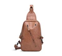 FANDARE Bolsa de Pecho Bolsos Cruzados Hombre Bolsa Deportiva de Hombro Bandoleras Cruzada con USB Auricular Agujero Bolsa de Mochila PU Sling Bag Negocio Ciclismo Viaje Impermeable Marron Oscuro a