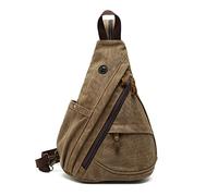 FANDARE Bolsa de Pecho Bolsos de Hombre Mujer Mochilas Lona Bolsos Cruzados Sling Crossbody Bag Bolsa Deportiva de Hombro Bolsa de Honda Mochila para Viaje Trabajo Escuela Acampada Ciclismo Marrón A