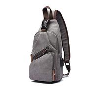 FANDARE Bolsa de Pecho Hombre Bolsa de Lona Bolsa Deportiva de Hombro Bandoleras Cruzada con USB Bolsa de Mochila,Mochilas Pequeñas para Ciclismo,Acampada,Viaje Gris
