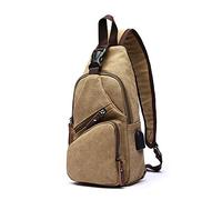 FANDARE Bolsa de Pecho Hombre Bolsa de Lona Bolsa Deportiva de Hombro Bandoleras Cruzada con USB Bolsa de Mochila,Mochilas Pequeñas para Ciclismo,Acampada,Viaje Caqui