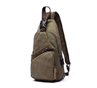 FANDARE Bolsa de Pecho Hombre Bolsa de Lona Bolsa Deportiva de Hombro Bandoleras Cruzada con USB Bolsa de Mochila,Mochilas Pequeñas para Ciclismo,Acampada,Viaje Verde