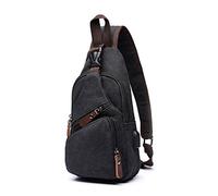 FANDARE Bolsa de Pecho Hombre Bolsa de Lona Bolsa Deportiva de Hombro Bandoleras Cruzada con USB Bolsa de Mochila,Mochilas Pequeñas para Ciclismo,Acampada,Viaje Negro