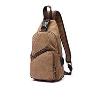 FANDARE Bolsa de Pecho Hombre Bolsa de Lona Bolsa Deportiva de Hombro Bandoleras Cruzada con USB Bolsa de Mochila,Mochilas Pequeñas para Ciclismo,Acampada,Viaje Marrón