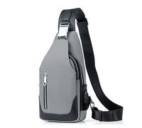 FANDARE Bolsa de Pecho Hombre Bolsa Deportiva de Hombro Bandoleras Cruzada con USB Bolsa de Mochila,Mochilas Pequeñas para Ciclismo,Acampada,Viaje Impermeable Poliéster Gris B