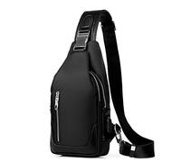 FANDARE Bolsa de Pecho Hombre Bolsa Deportiva de Hombro Bandoleras Cruzada con USB Bolsa de Mochila,Mochilas Pequeñas para Ciclismo,Acampada,Viaje Impermeable Poliéster Negro B