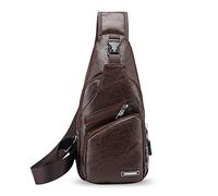 FANDARE Bolsa de Pecho Sling Bag Bolsa para Hombre Bolsa de Hombro Bolsa con USB Bandolera para Negocios Ciclismo Equitación Viaje Gran Capacidad Impermeable PU, Marrón Oscuro, Large, Exquisitas