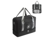 FANDARE Bolsa de Viaje Bolsa de Deporte Plegable Bolsa de Gimnasio Bolsa de Natación para Playa Bolsa Portátil para Hombres/Mujeres con Compartimento para Zapatos Impermeable Poliéster Negro
