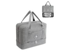 FANDARE Bolsa de Viaje Bolsa de Deporte Plegable Bolsa de Gimnasio Bolsa de Natación para Playa Bolsa Portátil para Hombres/Mujeres con Compartimento para Zapatos Impermeable Poliéster Gris