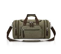 FANDARE Bolsa de Viaje Deportiva Hombre/Mujer Weekend Outdoor Overnight Camping Gym Bolsa de Mano Boston Bolso de Hombro Transpirable Lienzo Verde