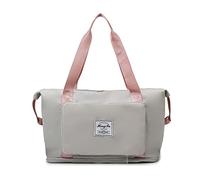 FANDARE Bolsa de Viaje Plegable Bolsa Deportivas de Gimnasio Bolsas de Viaje Mujer Hombre Bolsa de Fin de Semana Bolso Overnight Senderismo Viaje con Zapato Compartimento Bolsillo Gris Rosa