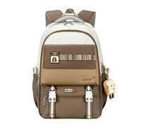 FANDARE Bolsas Escolares Mochilas Escolares con Lindo Colgante Mochila Instituto Adolescentes Mochila Chica Mochila Adolescentes Mochila Colegio Mochila Universidad Mujer Casual Daypack Marrón